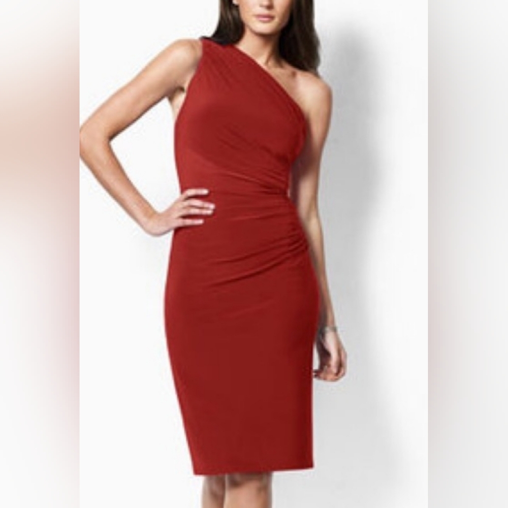 Ralph Lauren dress  One Shoulder Midi Cocktail Red Polyester Spandex Midi